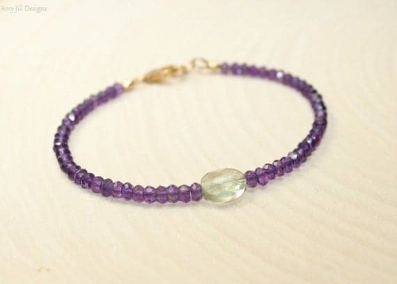 24k gold Plated Wholesale 3.5mm stacking Purple Amethyst and Green Amethyst Bracelet Rondelle, Faceted 7" for mens, womens, gf, bf & Adult.