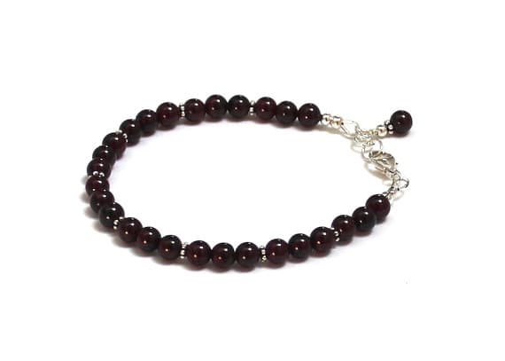 925 steling silver Anxiety Gemstone,silver helling 6mm Stracking RED  RED Garnet Bracelet Round, Smooth 18 cm for mens, womens, GF, BF, Adults.