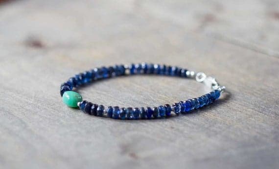 925 sterling silver Jewelry Energy 4-5mm Multi Colour Blue Kyanite & Chrysoprase stacking Bracelet Rondelle, Faceted 18cm for mens, womens, gf, bf and adults.