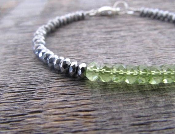 AAA++ Rare Quality August Birthstone Bracelet, Peridot Bracelet, Hematite Bracelet, Gemstone Bracelet, Bead Bracelet, Stack Bracelet, Women's Bracelet 4-4.5mm 7 inches Code- TJH473
