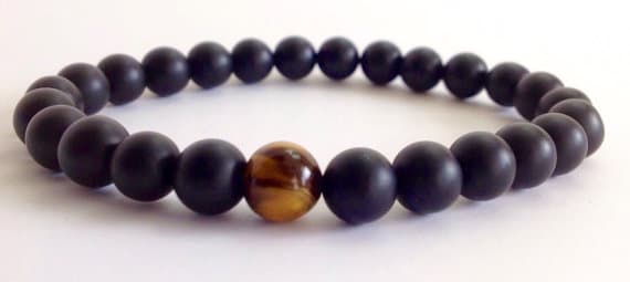 Empath Protection 8mm Stretchable Black Matte Black Onyx & Tiger Eye Bracelet Round, Smooth 7" for mens, womens.