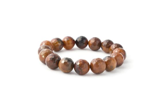 Brown Fire Agate Bracelet/ Faceted Agate Bracelet/ Faceted Stone Bracelet/ Amber Bracelet 8mm  Code- WAR9026