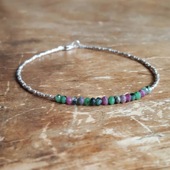 925 sterling silver Grounding 2.5mm Multi Colour Ruby Zoisite stacking Bracelet Round, Smooth 18cm for mens, womens, gf, bf and adults.