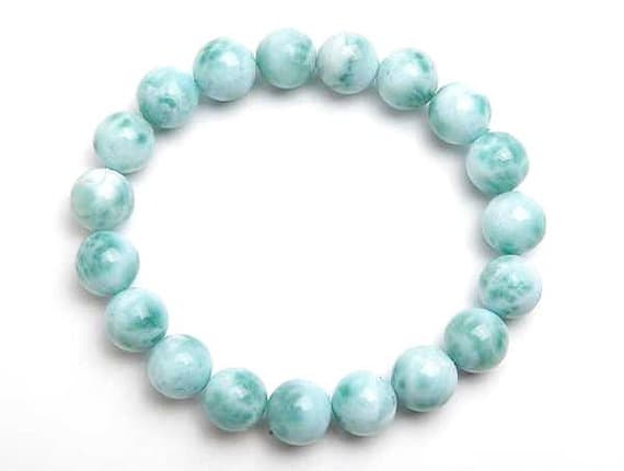 chakras simple 10mm Sky Blue Natural Larimar Stretchable Bracelet Round, Smooth 18cm for mens, womens, gf, bf and adults.