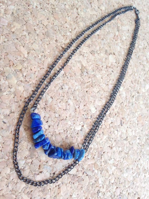 AAA++ Rare Quality Lapis Lazuli Necklace/ Gemstone Bar Necklace/ Lapis Necklace/ Bar Necklace 16" Strand. Code- TJH265