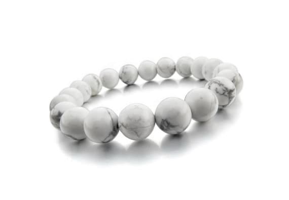 Positive Energy 10mm White White Howlite Stretchable Bracelet Round, Smooth 18cm for mens, womens, gf, bf and adults.