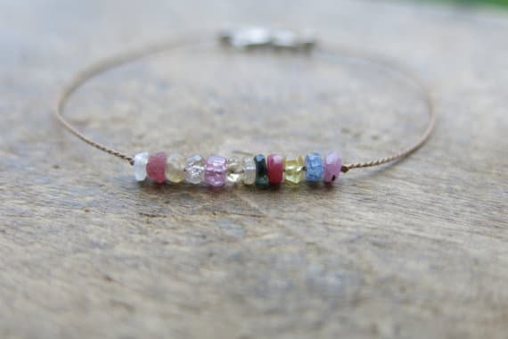 925 sterling Silver love beach youth 2-3mm stacking Multi Tourmaline Bracelet Rondelle, Faceted 7" for mens, womens, gf, bf & Adult.