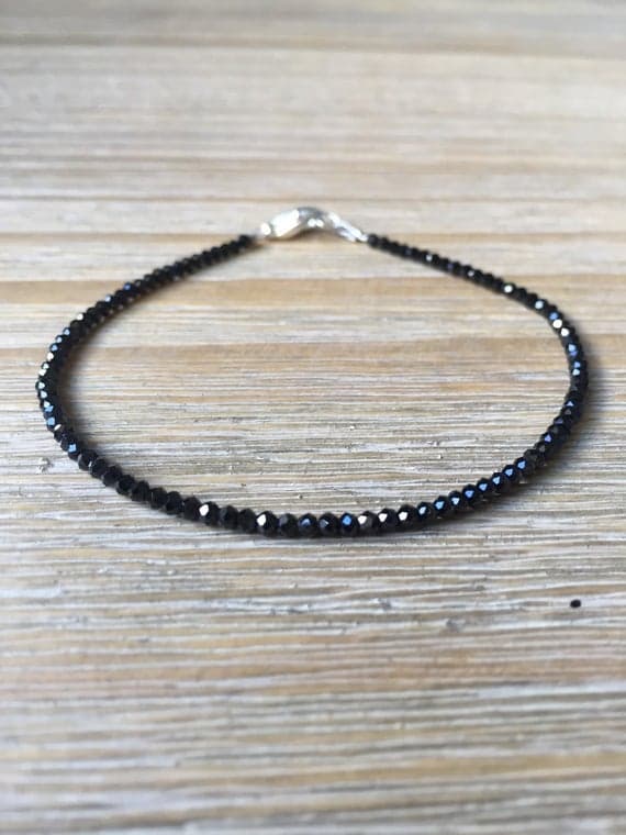 AAA++ Rare Quality Black Spinel Bracelet, Beaded Black Gemstone Bracelet 2.5 mm Code- TJH13