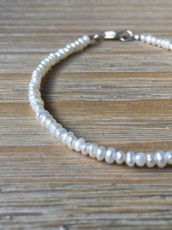 AAA++ Rare Quality Pearl Bracelet, Tiny Freshwater Pearl Bracelet, Beaded June Birthstone Gemstone Bracelet, Wedding Bridal Jewelry 3 mm Code- TJH12