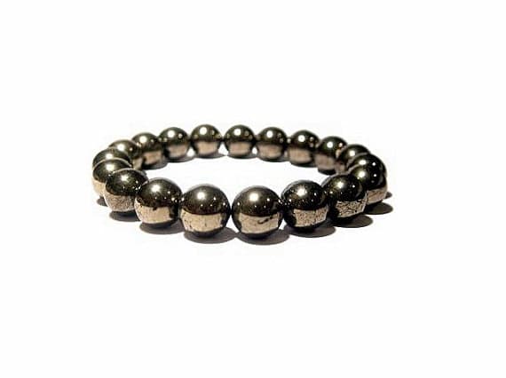 Blush Jewelry 10mm Gray Pyrite Stretchable Bracelet Round, Smooth 18cm for mens, womens, gf, bf and adults.