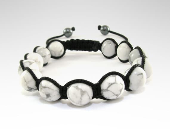 Anniversary Gift 10mm Adjustable White White Howlite Bracelet Round, Smooth 7.5" for mens, womens.
