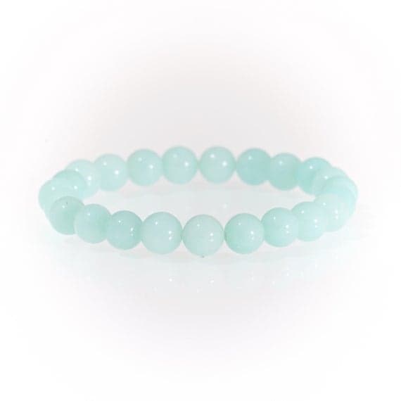 Dainty Slave Loose 6mm Blue Aquamarine Stretchable Bracelet Round, Smooth 18cm for mens, womens, gf, bf and adults.