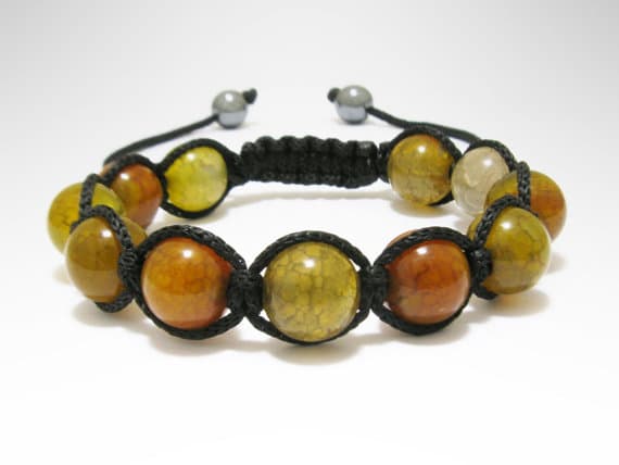 Handmade Beaded 10mm Adjustable Multi Agate Bracelet Round, Smooth 7.5" for mens, womens.
