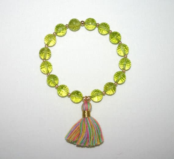 PERIDOT QUARTZ Faceted TASSEL BRACELET...Yoga, Prayer ,Meditation. 3-12mm  Code- WAR6017