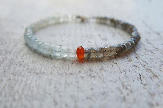925 sterling Silver Blush Jewelry 4x3mm stacking Multi Aquamarine , Labradorite and aquamarine  Bracelet Rondelle, Faceted 7" for mens, womens, gf, bf & Adult.