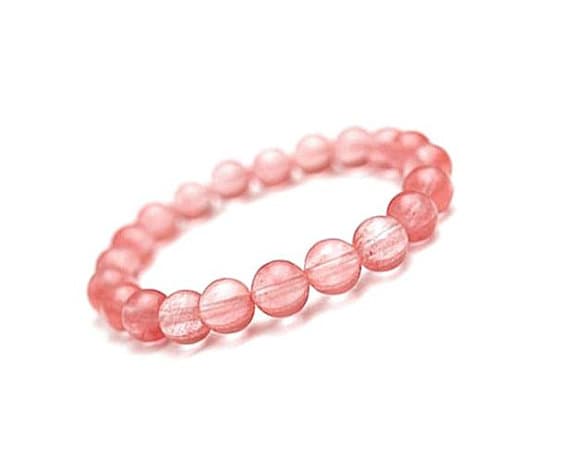 Rock Gift 10mm Pink Natural Cherry Quartz Stretchable Bracelet Round, Smooth 18cm for mens, womens, gf, bf and adults.