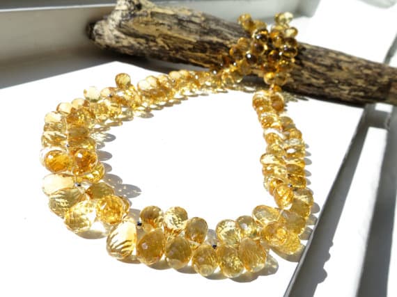 925 sterling Silver Helling Positive Energy 10x7mm stacking Yellow Citrine Necklace Drop, Faceted 16" for mens, womens.