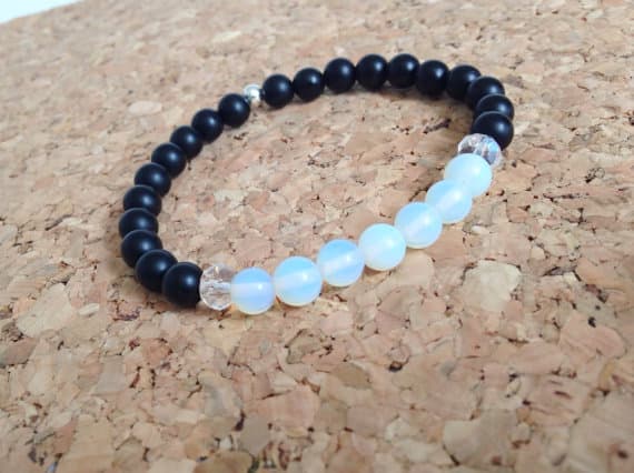 AAA++ Rare Quality Matte Onyx and Opalite Bracelet/ Onyx Bracelet/ Opalite Bracelet/ Gemstone Bracelet/DesignsByTwyla 5mm 7" Strand. Code- TJH251