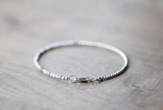 925 sterling silver Unique Wedding Gift 2mm White White Howlite  stacking Bracelet Round, Smooth 18cm for mens, womens, gf, bf and adults.