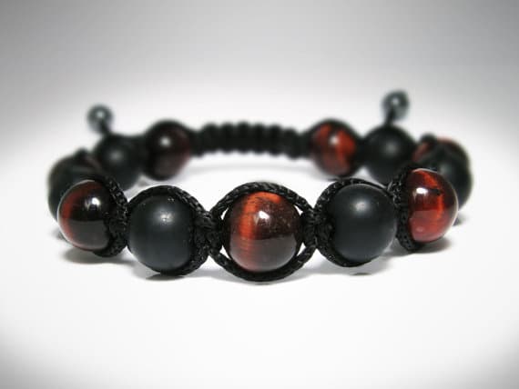 Super sale 10mm Adjustable Multi Black Onyx, Red Tigers Eye Bracelet Round, Smooth 7.5" for mens, womens.