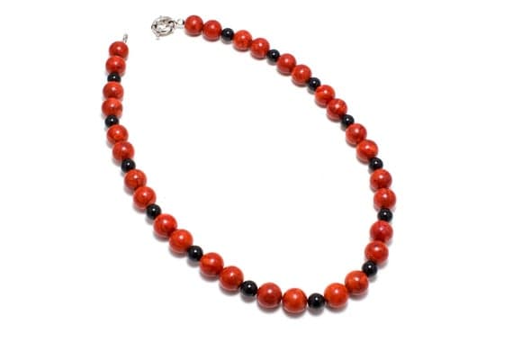 Onyx Coral Necklace/ Red Black Necklace/ Black Coral Necklace/ Chunky Bead Necklace/ Black Onyx Necklace/ Sponge Coral Jewelry 8-12mm Code- WAR9063