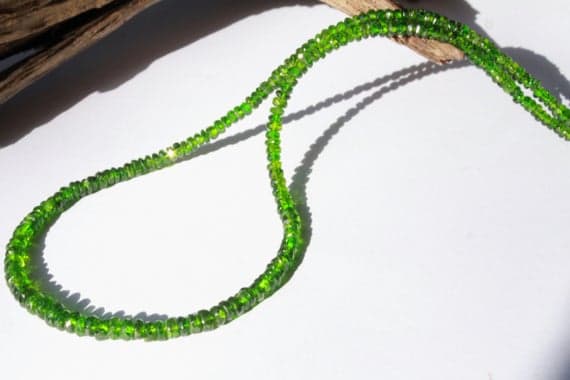 925 sterling Silver chakras simple 4-5mm stacking Green Green Chrome Diopside Necklace Rondelle, Faceted 17" for mens, womens.