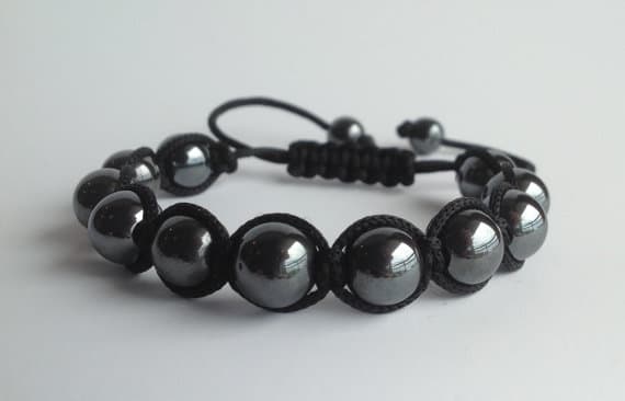 Positive Energy 10MM Adjustable Black Hematite Bracelet Round, Smooth 7.5" for mens, womens.