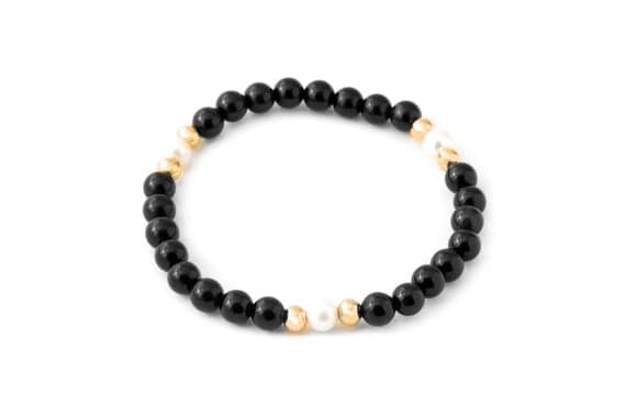 Onyx Pearl Bracelet/ Black Onyx and Freshwater Pearl Bracelet/ Black Onyx Bracelet/ Black Pearl Bracelet/ Onyx Pearl Jewelry 6mm Code- WAR9032