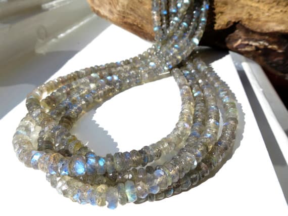 925 sterling Silver Wholesale helling 5.5mm stacking Blue BLUE FIRE labradorite Necklace Rondelle, Faceted 17" for mens, womens.