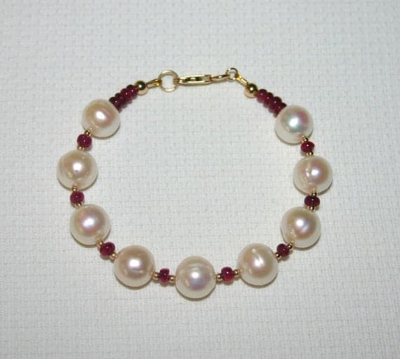 RUBY AND PEARL Necklace, Bracelet And Earrings 3-5 MM Code- WAR6005