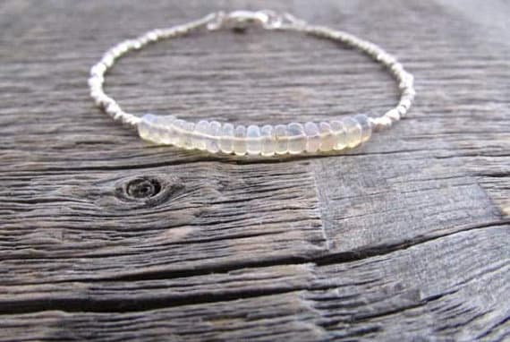 AAA++ Rare Quality Ethiopian Opal Bracelet, Welo Bracelet, Opal Jewelry, Hill Tribe Silver, Stack Bracelet, Chakra Bracelet, October Birthstone Bracelet 3-3.5mm 7 inches Code- TJH428