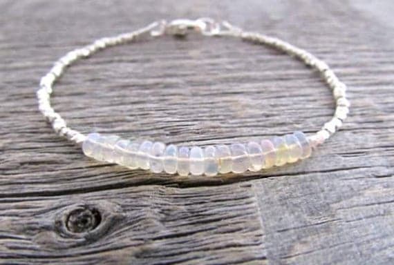 AAA++ Rare Quality Gold  Opal Bracelet, Opal Gemstone Bracelet, Gold  Bead Bracelet, Opal Stack Bracelet, Hill Tribe Gold  Bracelet, October Birthstone Bracelet 3.5-4mm 7 inches Code- TJH453