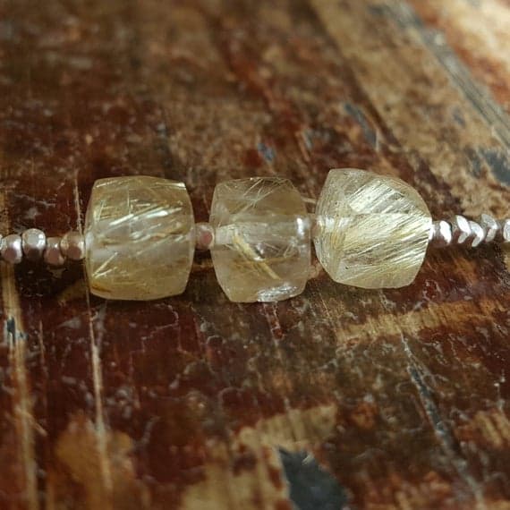 925 sterling silver Rock Gift 6mm White Rutilated Quartz stacking Bracelet Cube , Faceted 18cm for mens, womens, gf, bf and adults.
