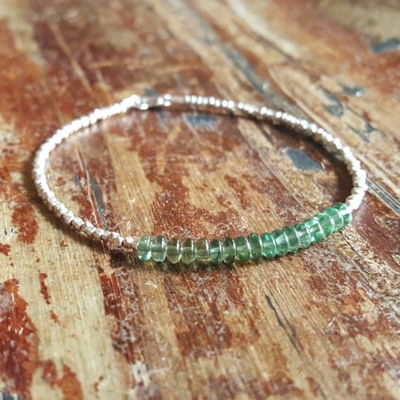 925 sterling silver Anxiety Relief Calming 4mm Green Green Apatite  stacking Bracelet Rondelle, Smooth 18cm for mens, womens, gf, bf and adults.