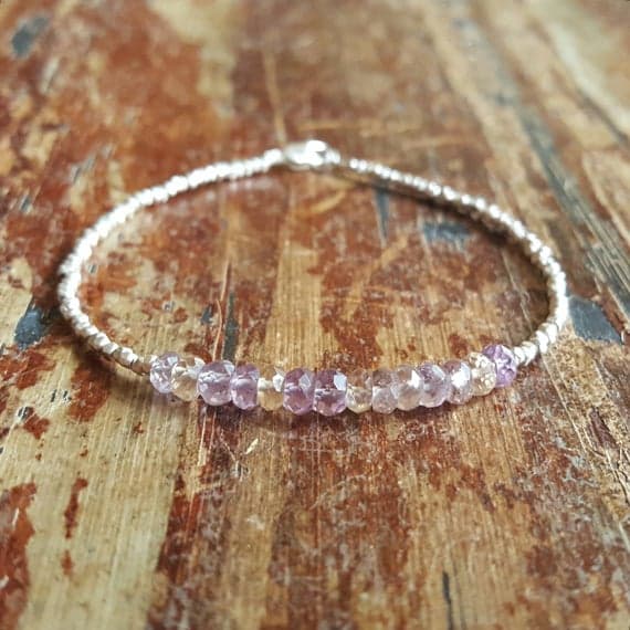 925 sterling silver Dainty Slave Loose 3.5mm Purple Ametrine stacking Bracelet Rondelle, Faceted 18cm for mens, womens, gf, bf and adults.