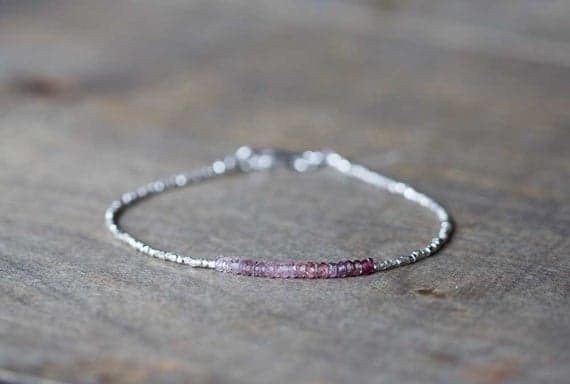 925 sterling silver Handmade Beaded 2.5mm Pink Pink Sapphire stacking Bracelet Rondelle, Faceted 18cm for mens, womens, gf, bf and adults.