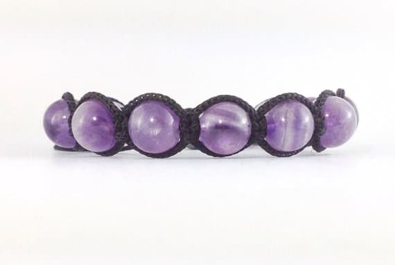 Bridesmaid Jewelry 10mm Adjustable Purple Amethyst Bracelet Round, Smooth 7.5" for mens, womens.