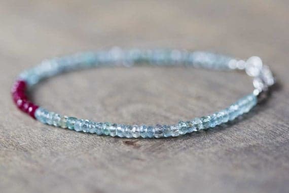 925 sterling silver Wholesale 3-3.5mm Multi Colour Aquamarine &  Ruby stacking Bracelet Rondelle  , Faceted 18cm for mens, womens, gf, bf and adults.