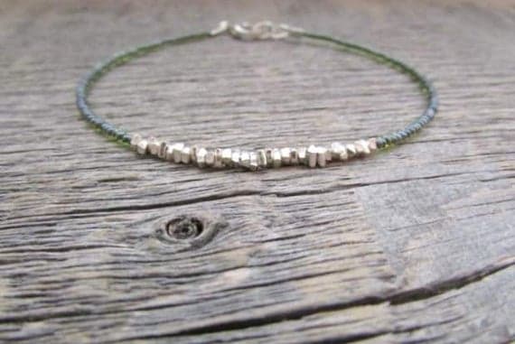 AAA++ Rare Quality Cat Donation Bracelet, Green Seed Bead Bracelet, Stack Bracelet, Hill Tribe Bracelet, Cat Lover Gift, Friendship Bracelet 1-2mm 7 inches Code- TJH367