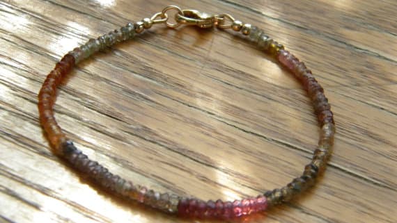 24k gold Plated Empath Protection 2.5mm stacking Multi Sapphire Bracelet Rondelle, Faceted 7" for mens, womens, gf, bf & Adult.