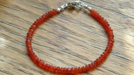 925 sterling Silver Blush Jewelry 3.5mm stacking Orange Carnelian Bracelet Rondelle, Faceted 7" for mens, womens, gf, bf & Adult.