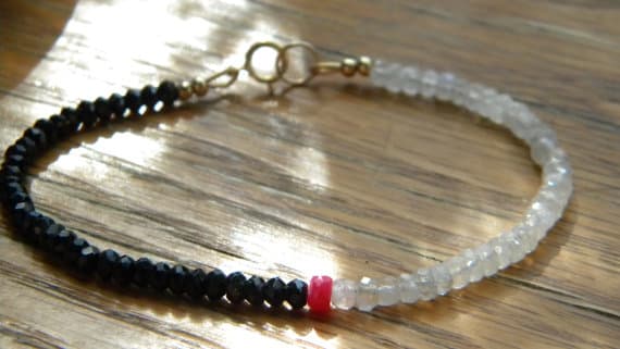 24k gold Plated Positive Energy Gold helling 3.5mm stacking Multi Spinel Moonstone Bracelet Rondelle, Faceted 7" for mens, womens, gf, bf & Adult.