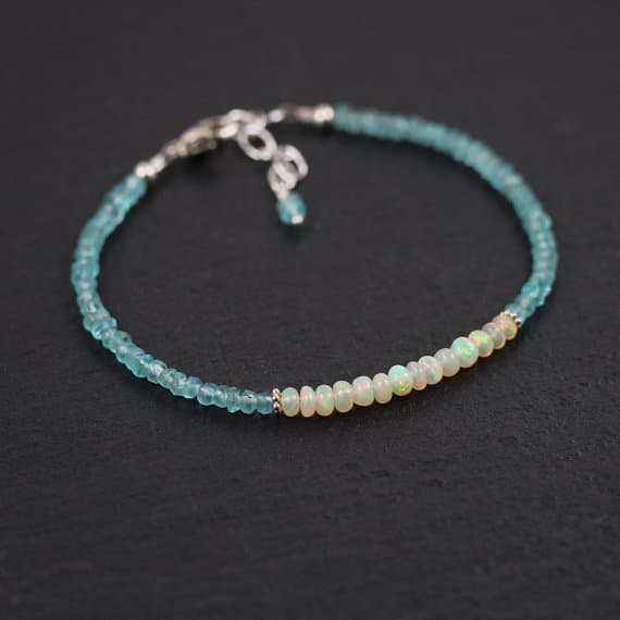 925 sterling Silver Wholesale Silver helling 3.5mm stacking Multi Ethiopian Opal & Apatite Bracelet Rondelle, Faceted 7" for mens, womens, gf, bf & Adult.