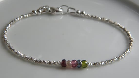 925 sterling Silver Personalized Gift Silver Helling 3-4mm stacking Multi Sapphire Bracelet Rondelle, Faceted 7" for mens, womens, gf, bf & Adult.