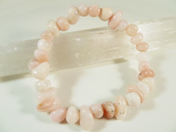 Wholesale 6-10mm Stretchable Pink Peruvian Pink Opal Bracelet Nugget, Smooth 7" for mens, womens, gf, bf & Adult.