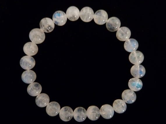 Personalized Gift 8mm Stretchable White Indian Rainbow Moonstone Bracelet Round, Smooth 7" for mens, womens, gf, bf & Adult.