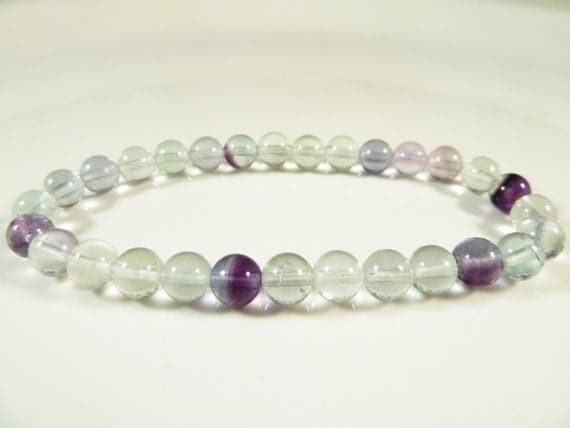 Dainty Slave Loose 6mm Stretchable Multi Rainbow Fluorite  Bracelet Round, Smooth 7" for mens, womens, gf, bf & Adult.