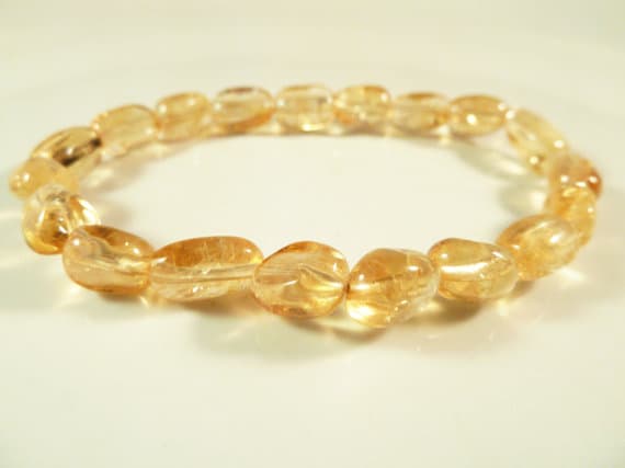 Anxiety Relief Calming 9x7mm Stretchable Yellow Citrine Bracelet Nugget, Smooth 7" for mens, womens, gf, bf & Adult.