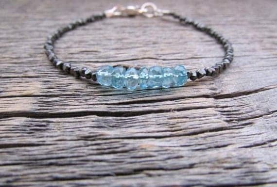 AAA++ Rare Quality December Birthstone Bracelet, Blue Apatite Bracelet, Oxidized Silver Plated Bracelet , Apatite Gemstone, Chakra Bracelet, Bead bracelet, Women Gift 4.5mm 7 inches Code- TJH483