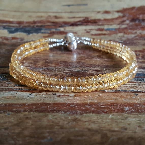 925 sterling silver chakras simple 3.5mm Yellow Citrine stacking Bracelet Rondelle, faceted 18cm for mens, womens, gf, bf and adults.